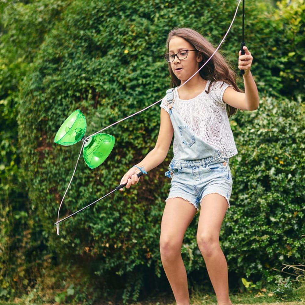 Diabolo Freiläufer mit kugellager Dreifache Lagerung Set, Diabolo Leuchtend im Dunkeln mit Ersatzseil 10m, Stange, Netzbeutel, Diabolomit Kugellager, Geschenk für Anfänger (Leuchtendes Grün)