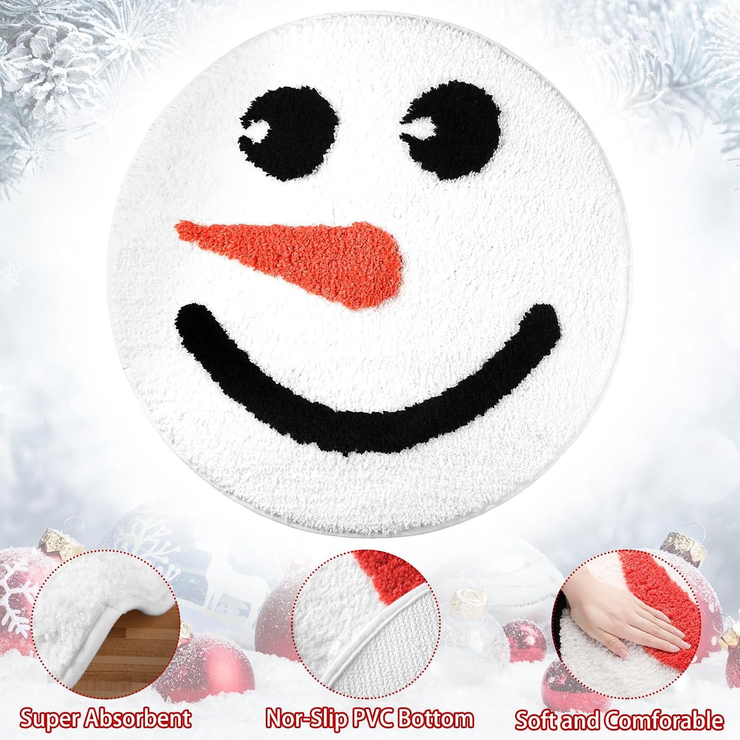 Ceenna Christmas Bathroom Rugs 24 Inch White Snowman Bath Mat Absorbent Bathtub Bathroom Doormats Non Slip Washable Toilet Rug(Snowman Style)