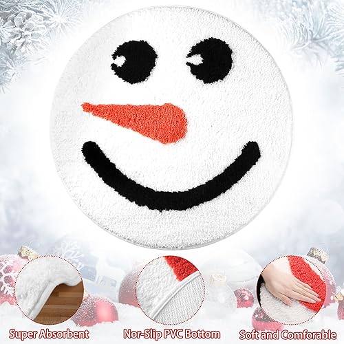 Miniatura 2 de Ceenna Alfombra de baño de Navidad, tapete de baño blanco con muñeco de nieve de 24 x 24 pulgadas, absorbente, tapete antideslizante y lavable