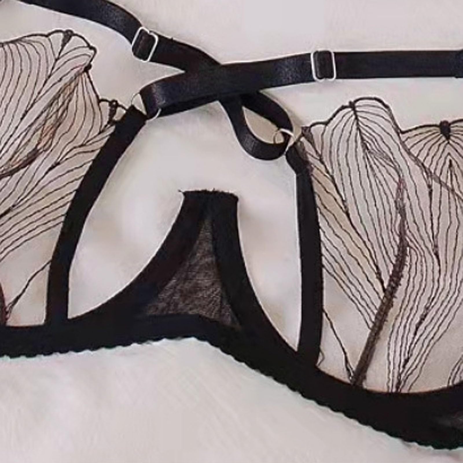 Generico Set Francese Reggiseno Pizzo Cinturino Sag Underwear Elegante Coordinato Biancheria Donna #D