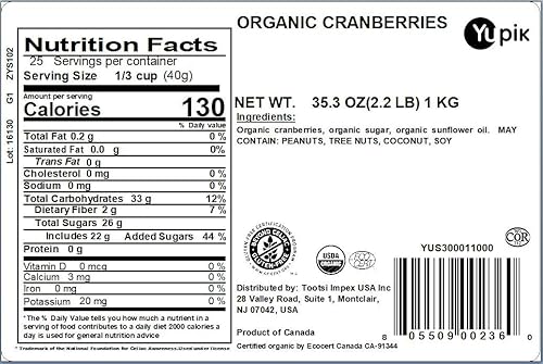 Miniatura 3 de Yupik Arándanos secos, orgánicos, 2.2 libras, sin OMG, veganos, sin gluten (paquete de 6)