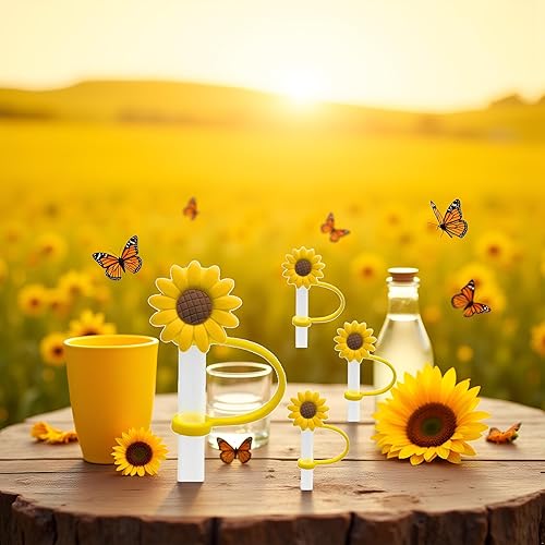 Miniatura 2 de 4 dispensadores de paja para beber, tapón de paja de girasol, tapones reutilizables a prueba de salpicaduras, herramienta de cocina, puntas de