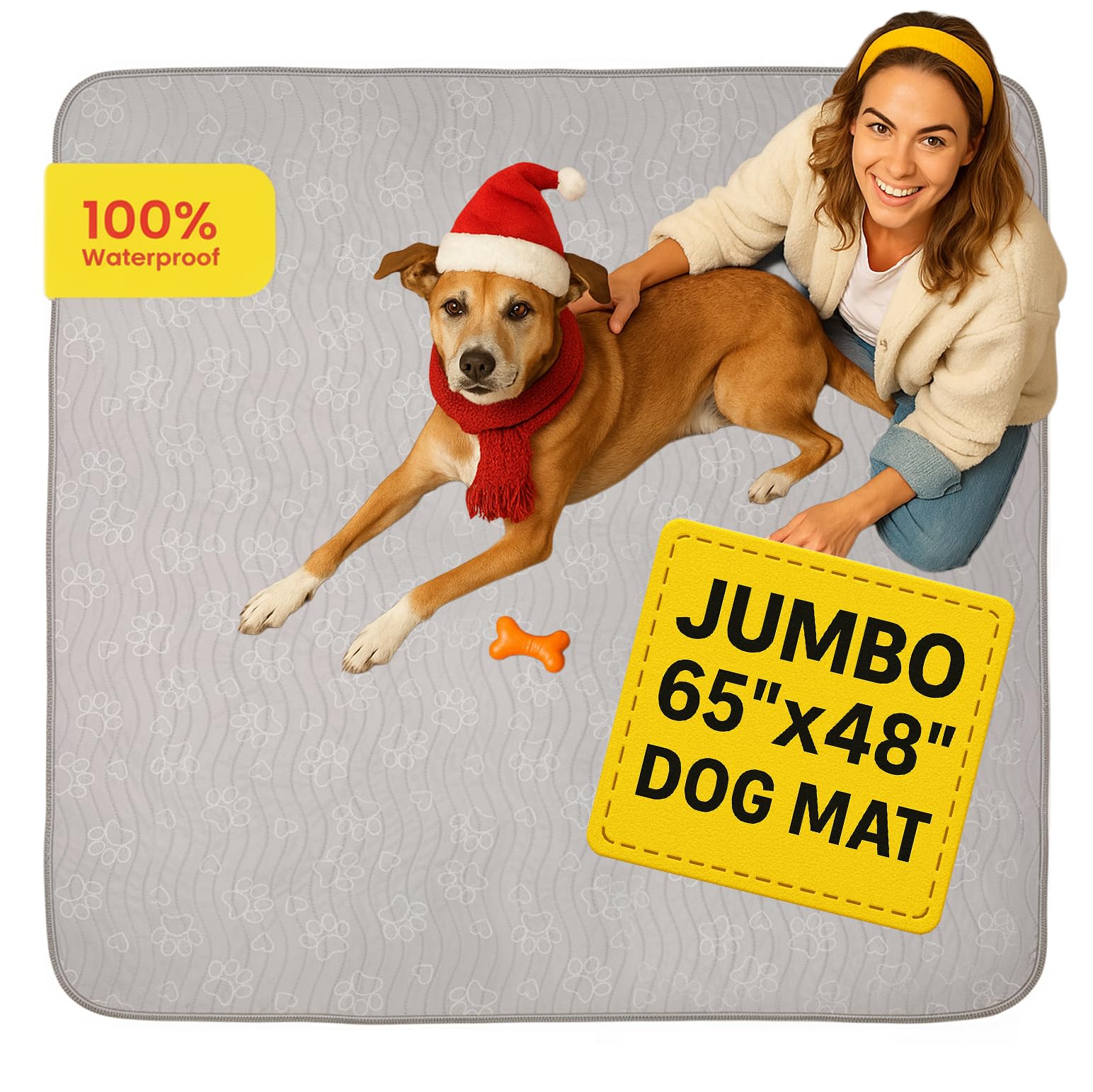 IMPROVIA® Extra-Large Waterproof Dog Mat - Jumbo Washable Playpen Floor Protector, Non-Slip Pet Pad, Heavy-Duty 65"x48"