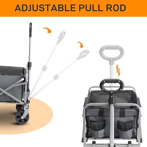 Miniatura 5 de Kshioe Carro plegable de playa con ruedas grandes para arena, carrito de comestibles, ruedas todo terreno, carrito de comestibles para jardín,