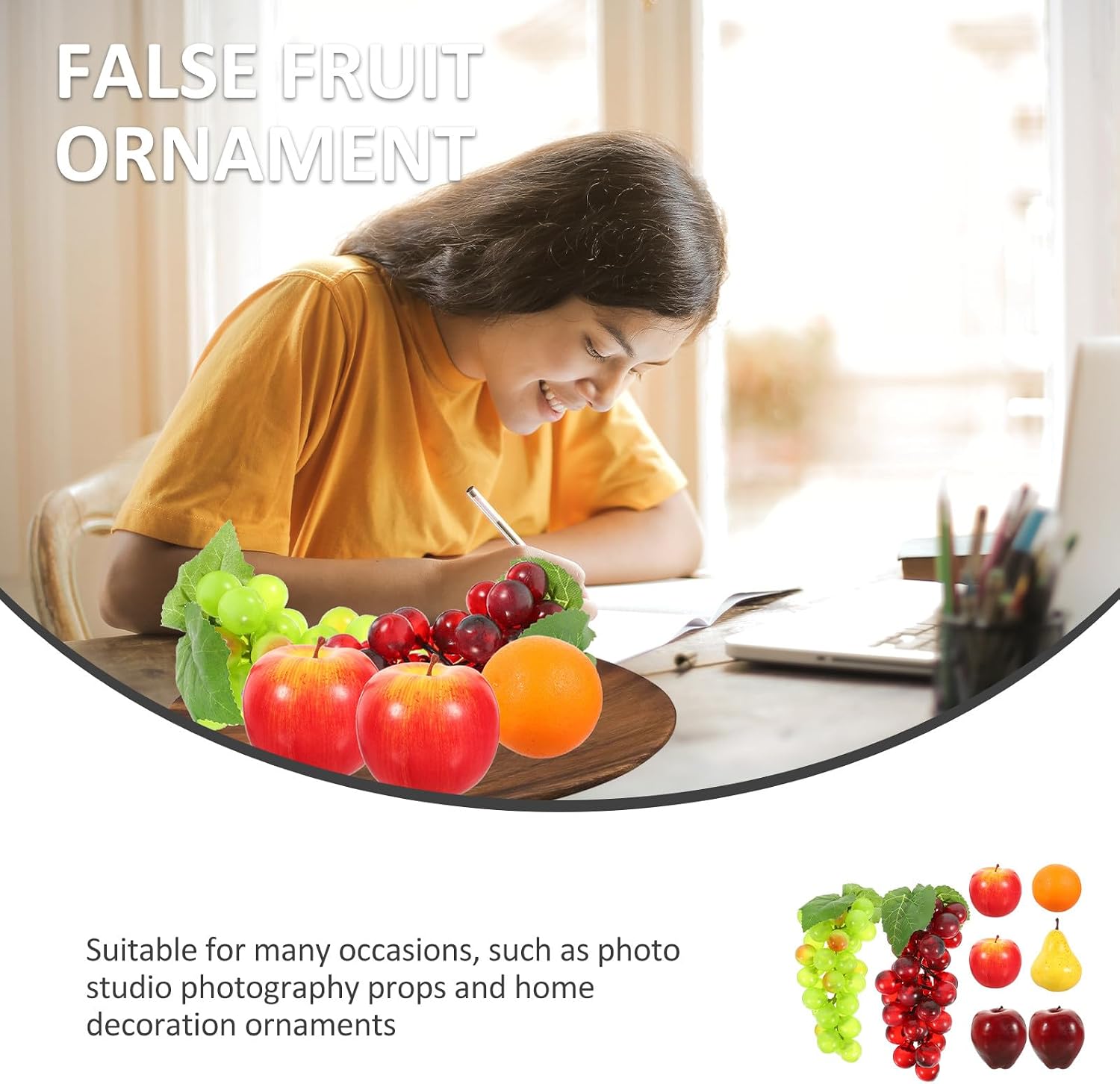 Alasum Realistic Artificial Fruit Model Set 8pcs – Vivid Simulation Fruit Decor Including Apples, Pear, Orange, and Red Green Grapes – Foam Material for Home, Kitchen, Photography,