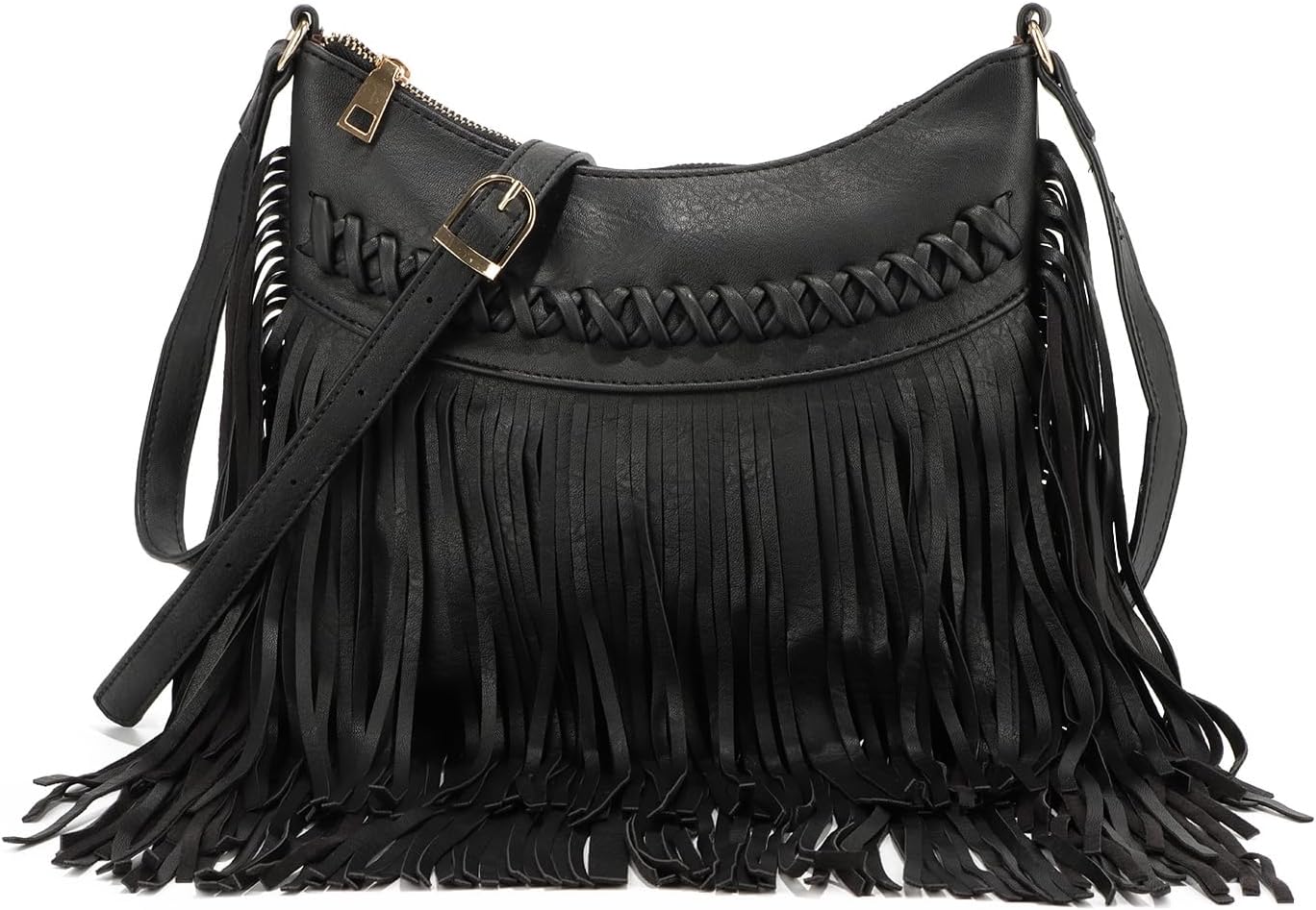 Oweisong Leather Fringe Purse for Women Trendy Western Tassel Crossbody Bag Vintage Hobo Black Shoulder Messenger Bag
