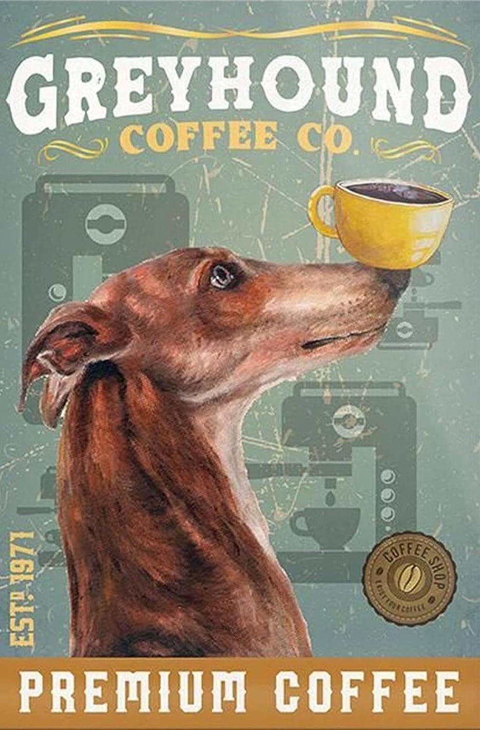 Yunking 99 Metal Tin Sign Greyhound Coffee Retro Decor Art Sign Home Kitchen Bar Cafe Club Cave Wall Decor Vintage Sign 12X8 Inch