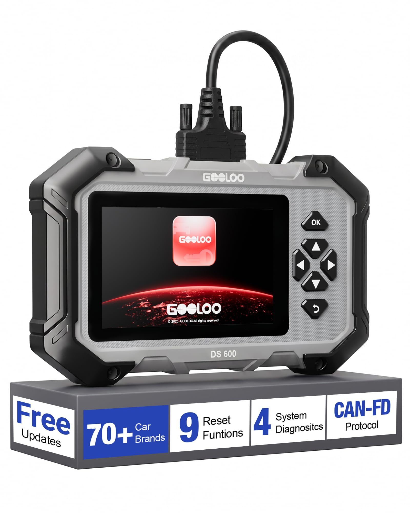 2026 GOOLOO DS600 OBD2 Scanner with Touchscreen –No Subscription, Lifetime Free Use&Update, ABS/SRS/Transmission Car Scanner Diagnostic Tool, 9+ Reset Services, AutoVIN, Supports FCA CANFD