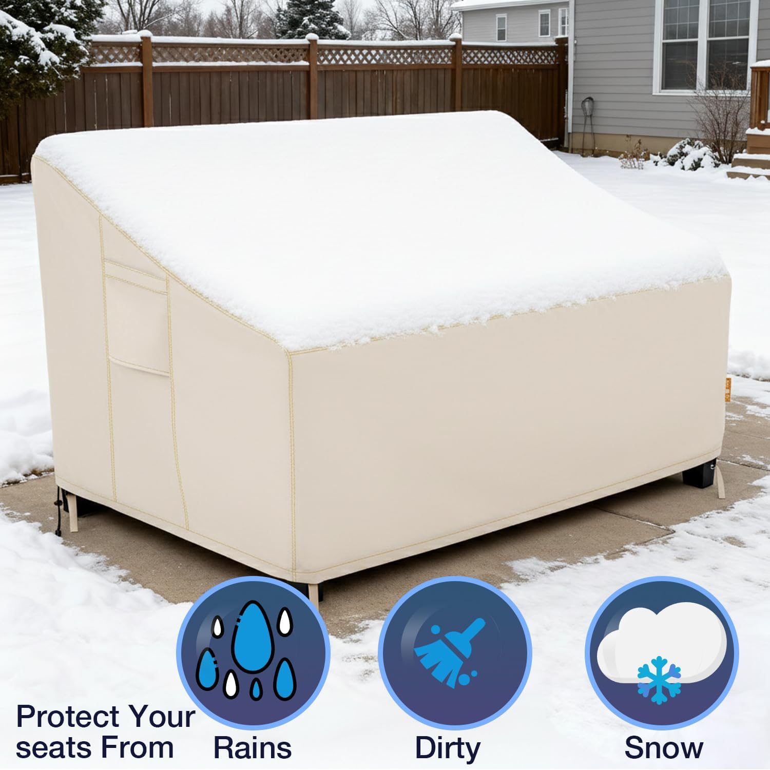 Heavy Duty Outdoor Sofa Cover - 100% Waterproof 600D Oxford 2-Seater Patio Sofa Cover, 54W x 38D x 29H Inch, UV Resistant with Air Vents, 4 Buckle Straps, Storage Bag & Side Pocket, Beige