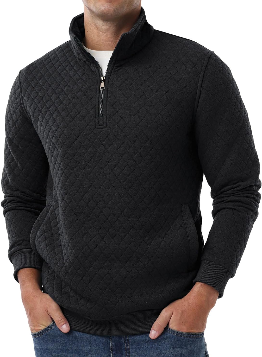 Sailwind Mens Quarter Zip Sweatshirt Long Sleeve Quilted Pullover Casual Mock Neck Polo Sweater - Image 2