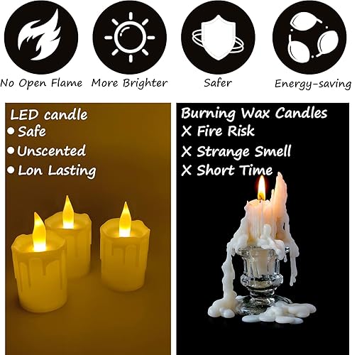 Miniatura 3 de ZHAOFUBAO Paquete de 12 velas de té sin llama, velas de té LED de larga duración a pilas en blanco cálido, velas románticas parpadeantes sin llama