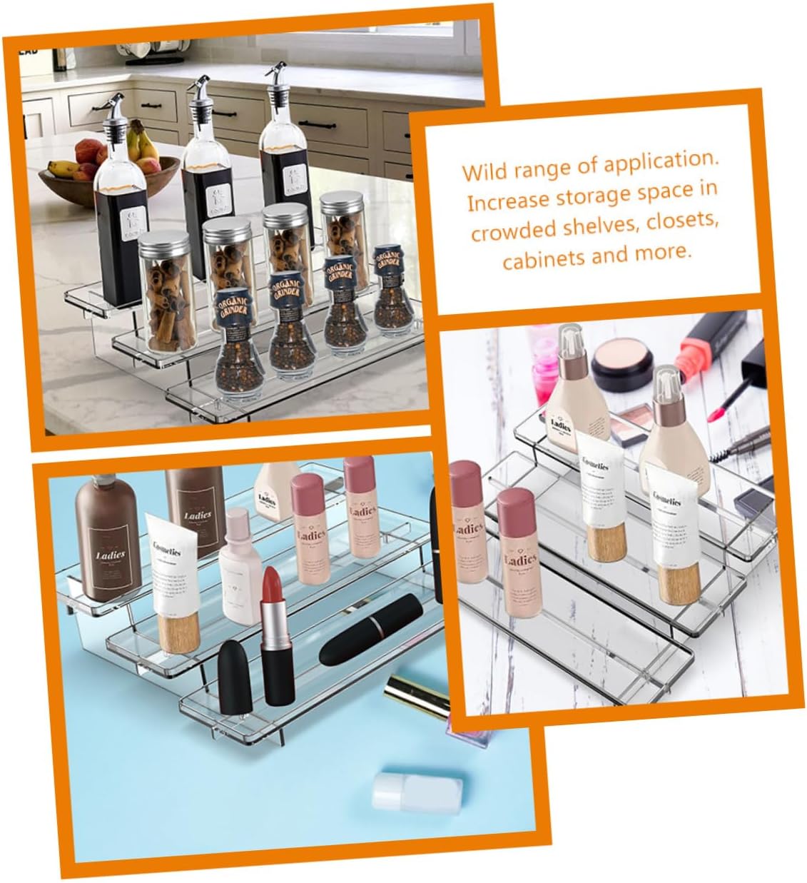 Cabilock Spice Rack Organizer Three Cabinet Shelf Seasoning Bottles Makeup Storage Rack Kitchen Pantry Countertop Storage Solution