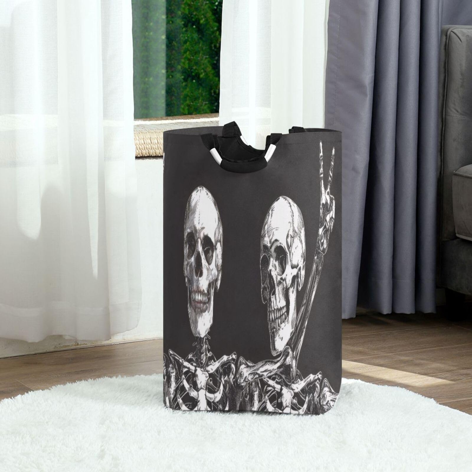 Jihqo Laundry Hamper Basket Funny Skull Gesture Collapsible Nursery Storage Bin Waterproof Clothing Baskets for Home Bedroom Bathroom Washing Room