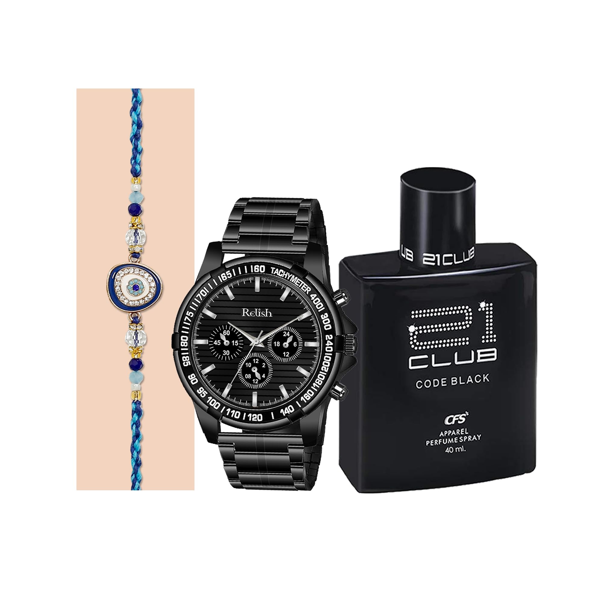 Relish Rakhi Combo Gift Pack for Brother | Watch, Perfume, Evil Eye Rakhi | Raksha Bandhan Gift Hamper (B0D548KGQ6) Amazon Price History, Amazon Price Tracker