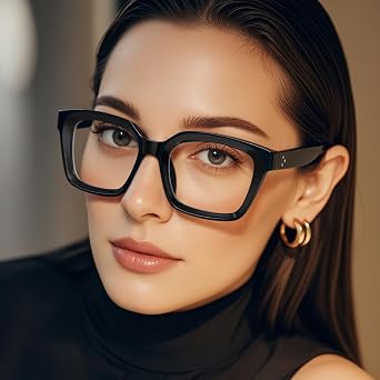 Oversized Reading Glasses for Women - 3 Pack Square Blue Light Readers with Spring Hinge (Black+Leopard+Transparent, 0, Diopters)