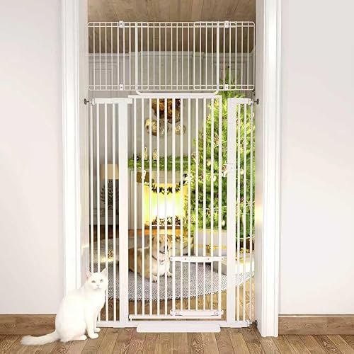 Puerta extra alta para gatos de 71 pulgadas, 29.5-40.6 pulgadas de ancho, puerta para mascotas con puertas para gatos, kit de montaje a presión sin