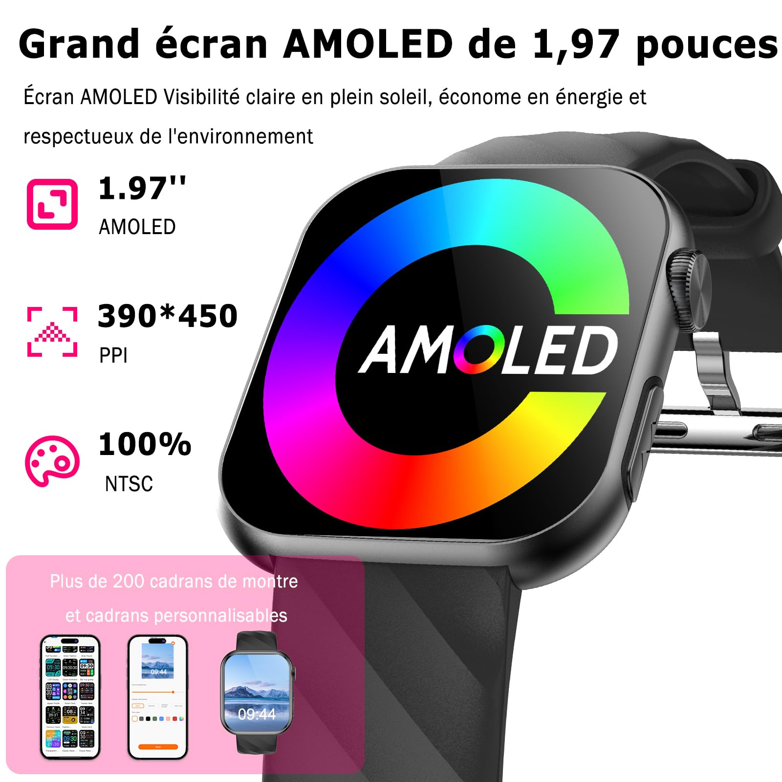 2026 Montre Connectée avec ECG/HRV/IMC/Tension Artérielle/Fatigue/Sommeil | 1.97" AMOLED Homme Smartwatch avec 24H Fréquence Cardiaque/SpO2/Température Corporelle, Appel Bluetooth/SOS, pour Android/iOS