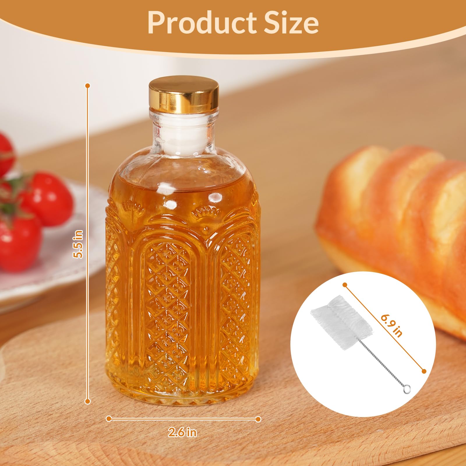 JEORGU Clear Glass Bottles - 7 oz, Pack of 4 | Heavy Base Glass Bottles with Gold Screw Caps, Gift Labels & Gift Box for Oil, Vinegar, Kombucha, Wine, Beverages, Beer, Water, Soda