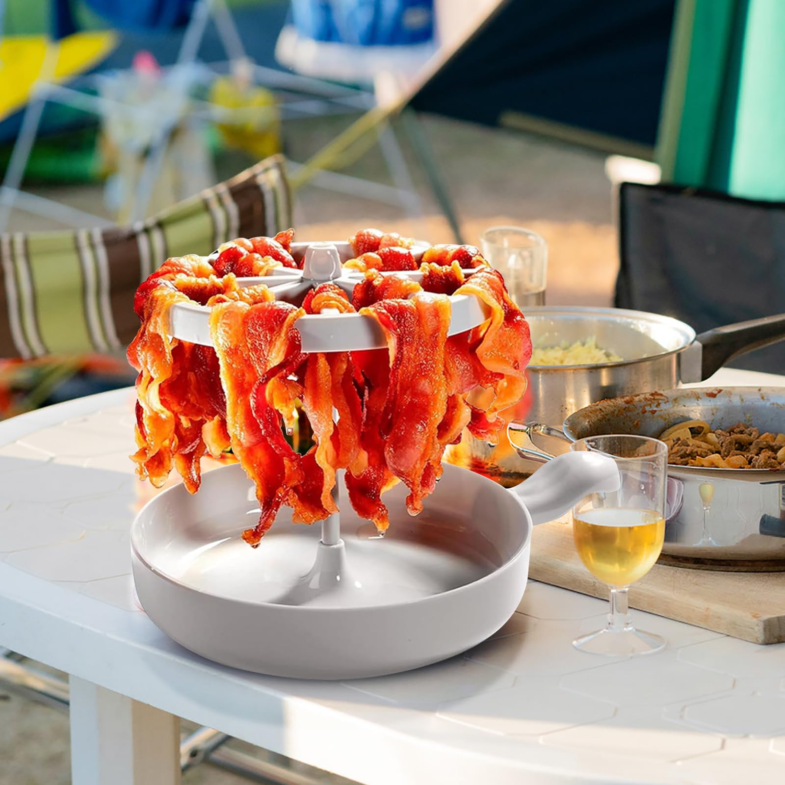 Kouamor Mikrowellen-Speckkocher, Bacongrill, Bacon Grill, vertikale Aufhängerschale, macht knusprigen Speck, Faltbares Design, Multifunktional, Fettreduktion, BPA-frei