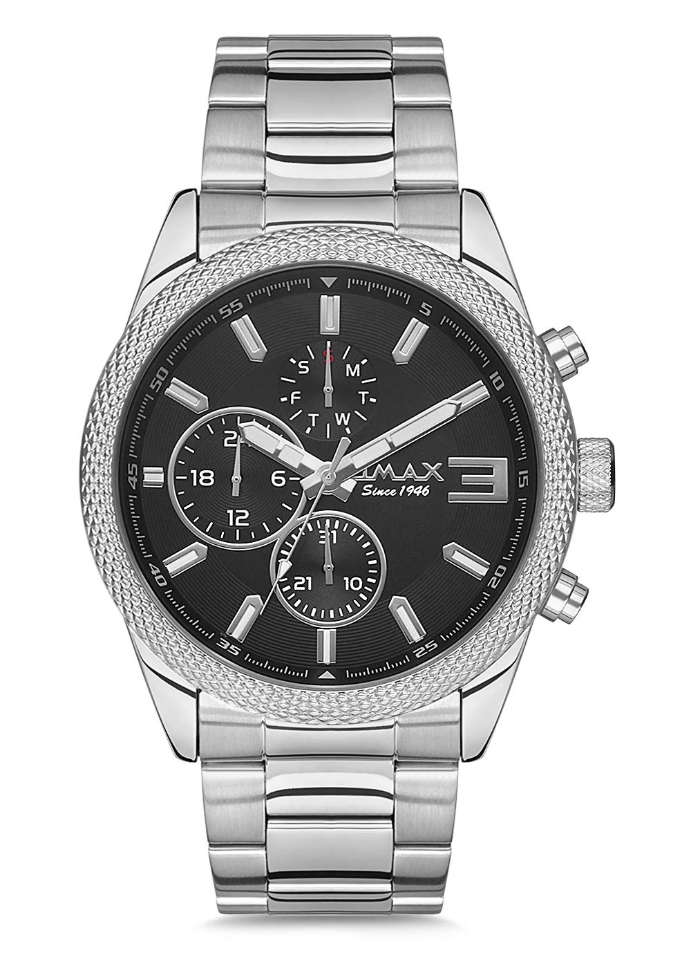 OMAX Analog Multifunction Black Dial Silver Stainless Steel Mens