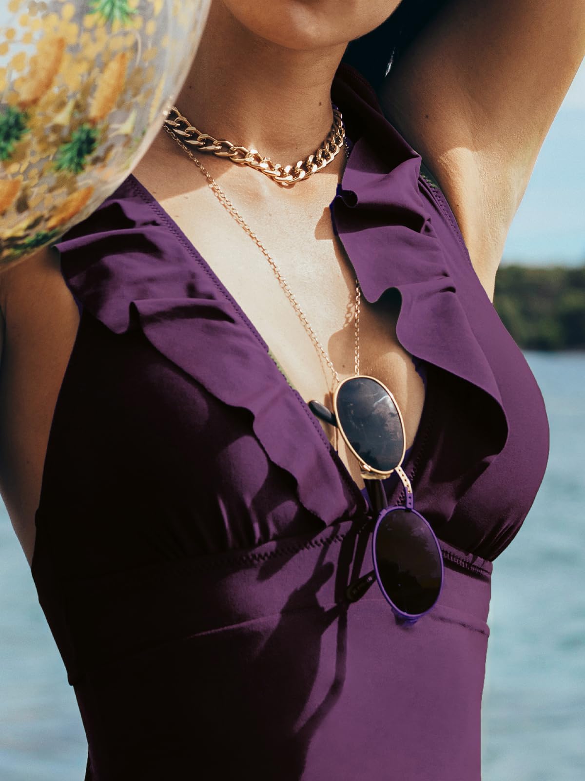 Cupshe, Costume da bagno intero contenitivo da donna, con volant e chiusura con lacci