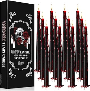10inch Black Bleeding Taper Candles, Vampire Tears Candles for Gothic Rituals, Halloween Decor, Altar & Spooky Parties, 12 Pack