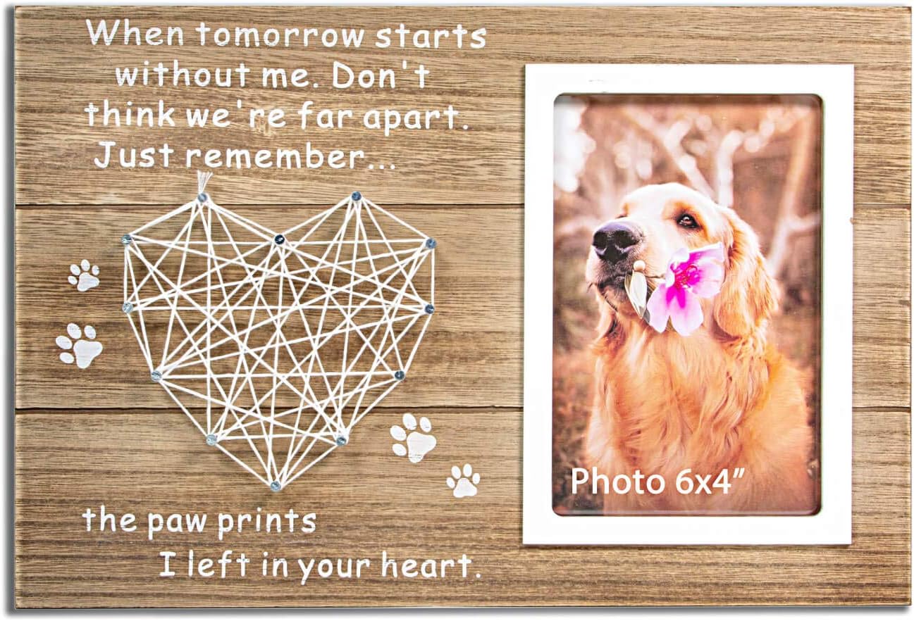 VILIGHT Dog Cat Memorial Gifts – Paw Prints Sympathy Picture Frame for Pet Loss – 4×6 Inches Photo
