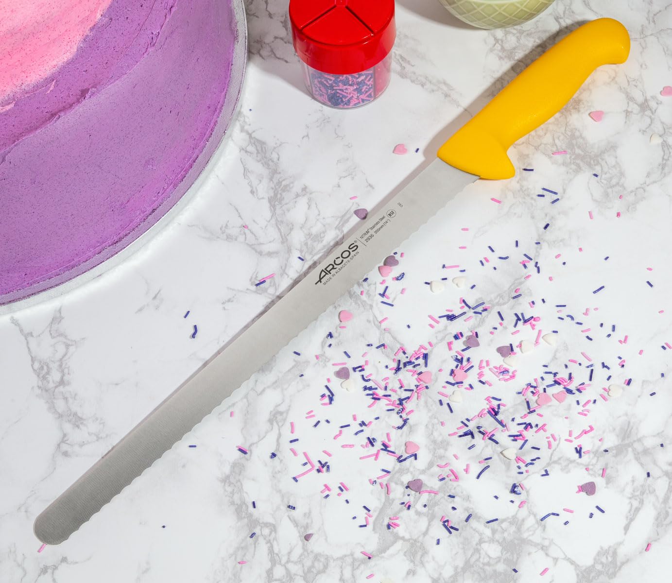 Arcos Seria 2900 - Nóż do ciastek Nóż do ciasta - Ostrze Nitrum stal szlachetna 350 mm - uchwyt ręczny polipropylen kolor żółty