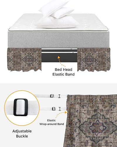 Miniatura 4 de Falda de cama tradicional tamaño Queen de 18 pulgadas de caída, ajustable y elástica, plisada, con volantes de polvo de lujo para cama individual,