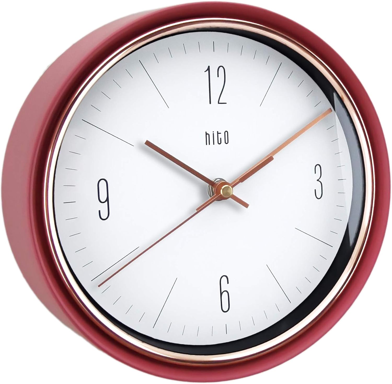 HITO Silent Non Ticking Wall Clock 9 inches Glass Front Cover Sweep Movement Decorative for Kitchen, Living Room, Bedroom, Nursery, Office, Classroom (Red)