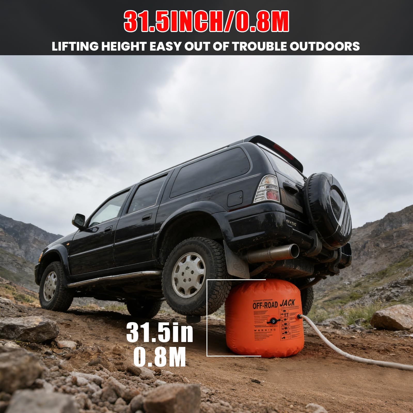 Pneumatischer Wagenheber 4 t, 8800 lbs, Schnellhub bis 80 cm, Doppelsystem (Abgas & Luftkompressor), Faltbar & Tragbar, Hebebühne Auto für SUVs, LKW und Geländewagen – Sicher und Zuverlässig