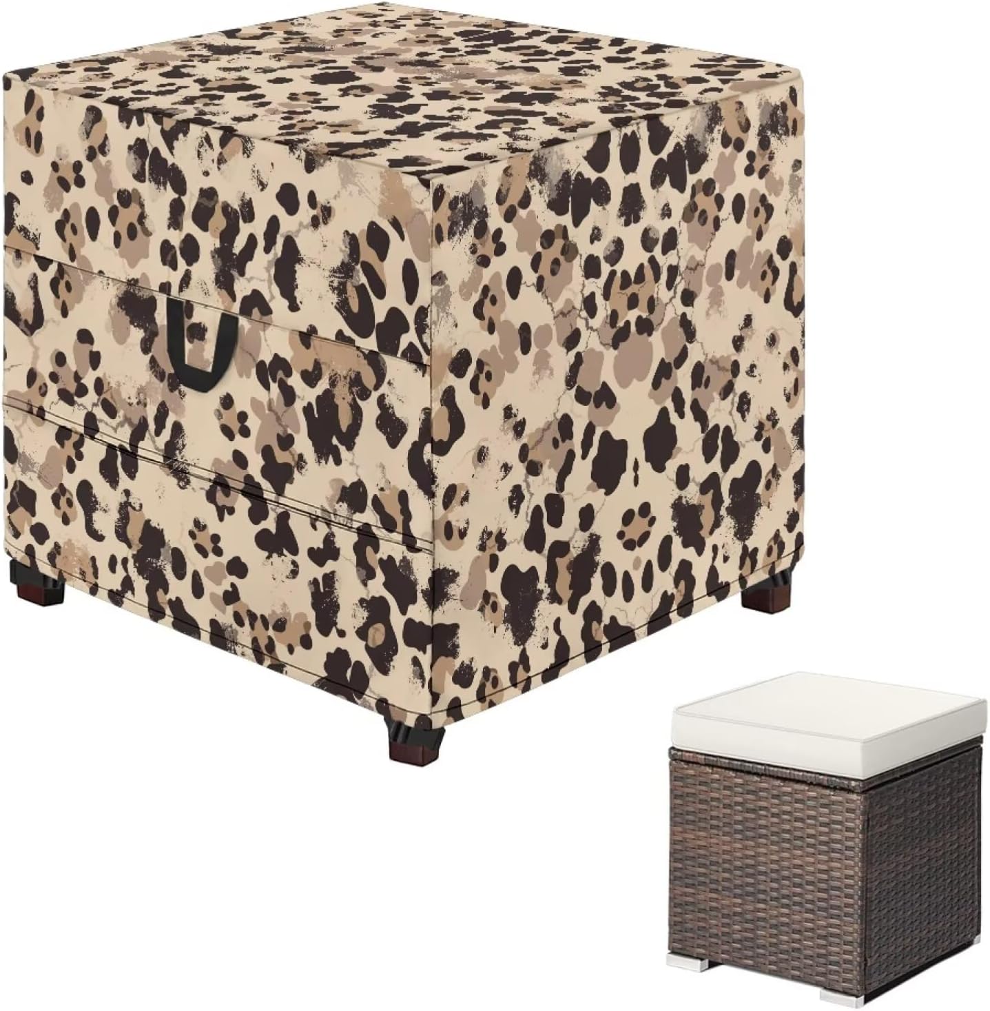Leopard Print Patio Ottoman Cover Easy to Install Outdoor Ottoman Cover with Elastic Edge Heavy-Duty Patio Furniture Covers Gift for Holiday
