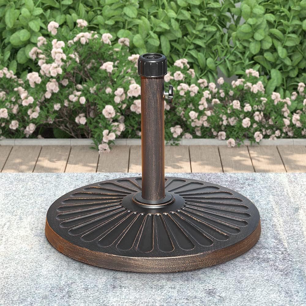 ABBLE 27LBS Resin Umbrella Base Heavy Duty Outdoor Stand, Market Umbrella Base Holder, Patio Base Stand for Garden Beach Patio, Bronze