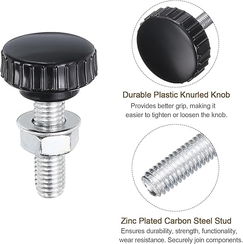 Miniatura 320 de uxcell Juego de 4 perillas moleteadas, tornillos de pulgar con tuercas y arandelas, rosca macho métrica M6 x 1.378 in, cabeza de plástico de 0.984