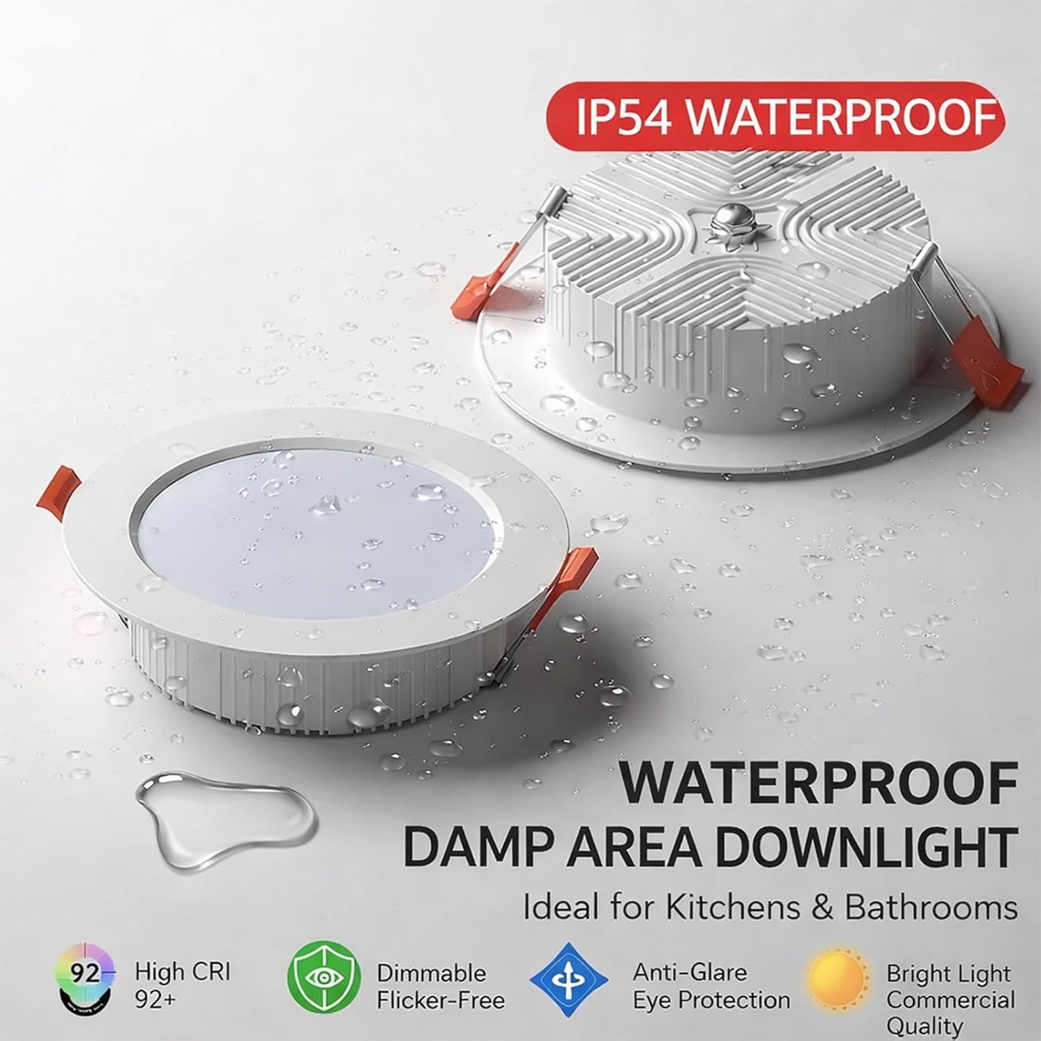 2/6 Pack LED Recessed Ceiling Downlight 4000K IP54 Bathroom Light, High CRI 92, Aluminum Housing Lamp, 3W–24W, Ceiling Cutout 70–210 Mm (Approx. 3–8 in), AC 110–240V(2pcs,5W)