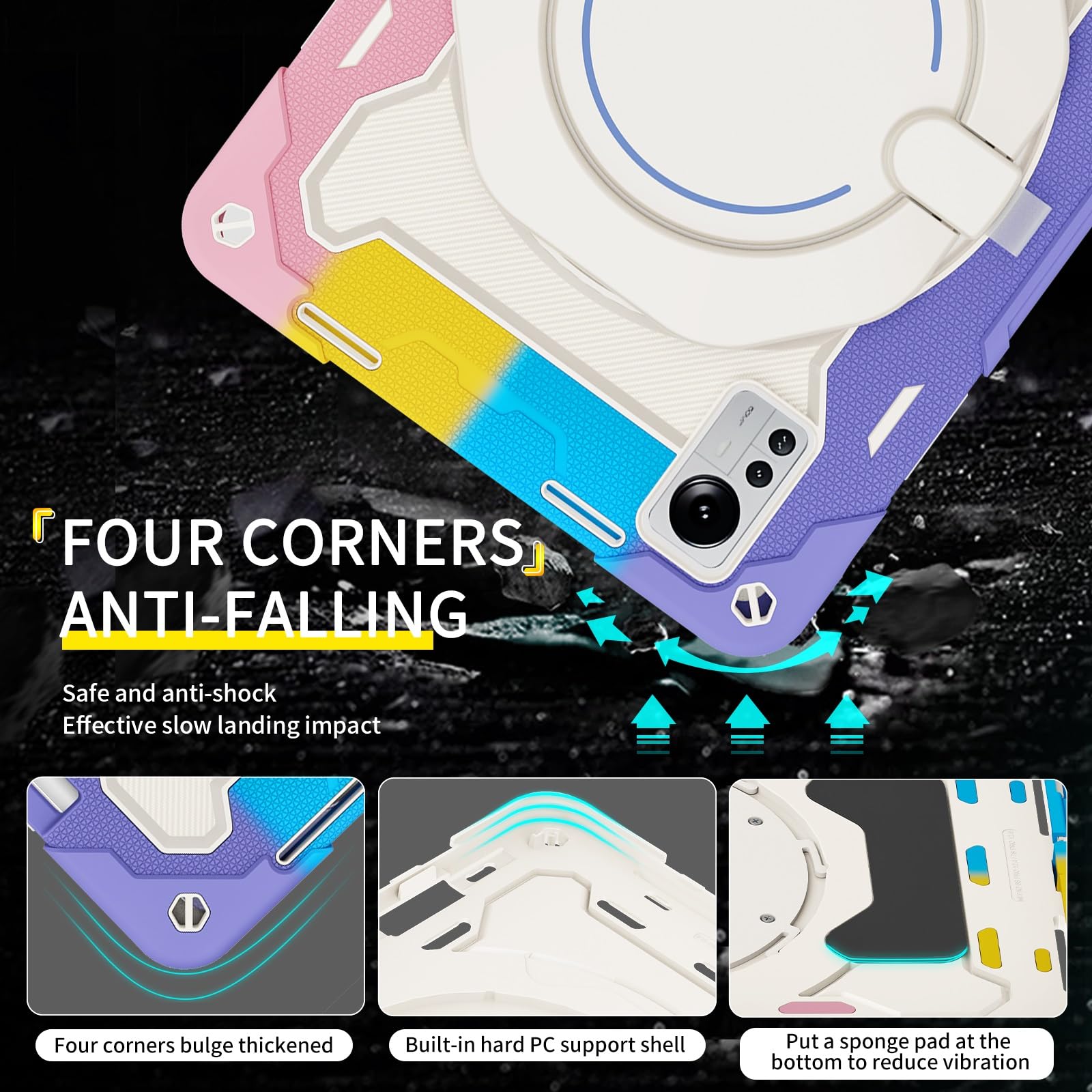Custodia robusta per Xiaomi Mi Pad 5 Pro 12,4 pollici, supporto girevole a 360°, tracolla, portapenne e anello di presa, copertura antiurto per bambini e adulti (rosa viola)