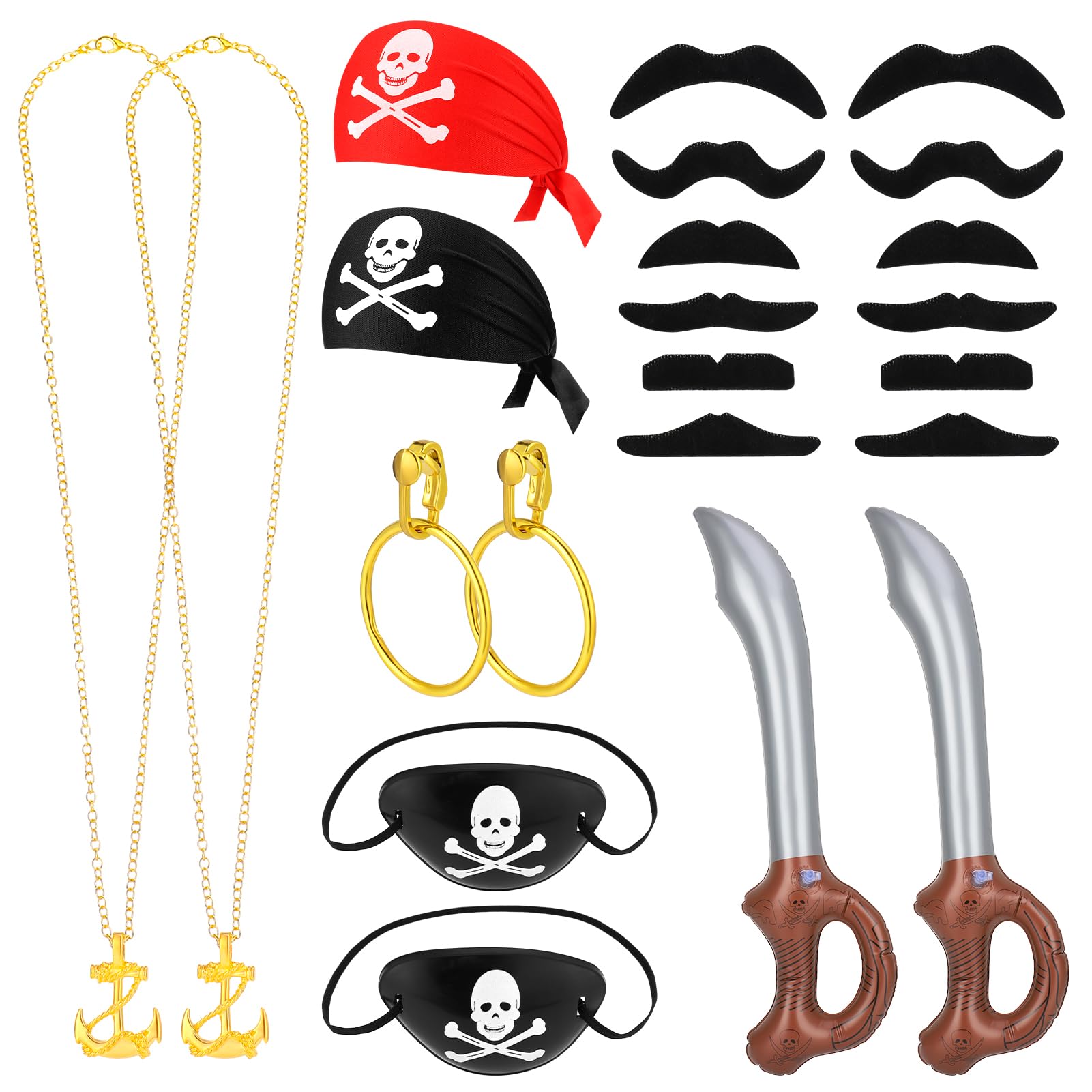 JeVenis Costume Da Pirata Nero Set Di Accessori Fascia Pirata Collana Con Orecchini Wrap Eye Patch Cintura In Vita Halloween Capitano Pirata Costume Carnevale Musica Festival Outfit