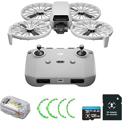 DJI Flip (RC-N3) Bundle with 128GB Micro SD Card& Propeller Guard Ring& Strobe Light - Drone With 4K UHD Camera for Adults, Under 249g, Palm Takeoff, Auto Return, 31-Min Flight Time