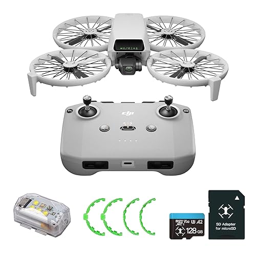 DJI Flip (RC-N3) Bundle with 128GB Micro SD Card& Propeller Guard Ring& Strobe Light - Drone With 4K UHD Camera for Adults, Under 249g, Palm Takeoff, Auto Return, 31-Min Flight Time