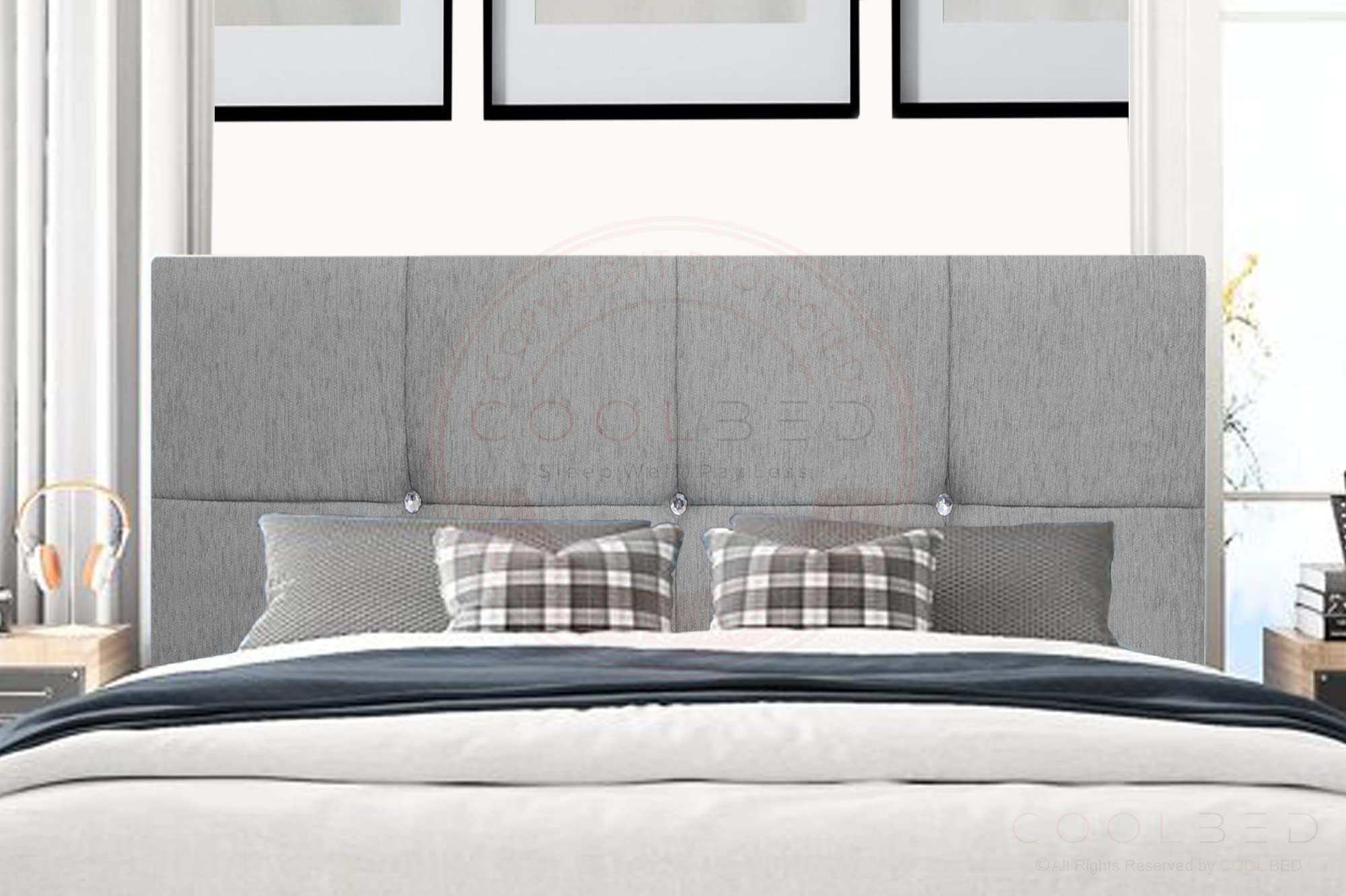 Chenille Fabric Ayana 8 Cube Divan Bed Headboards 20โ or 24โ Height Upholstered Headboard (Single (3') - 24" (H), Silver Chenille)