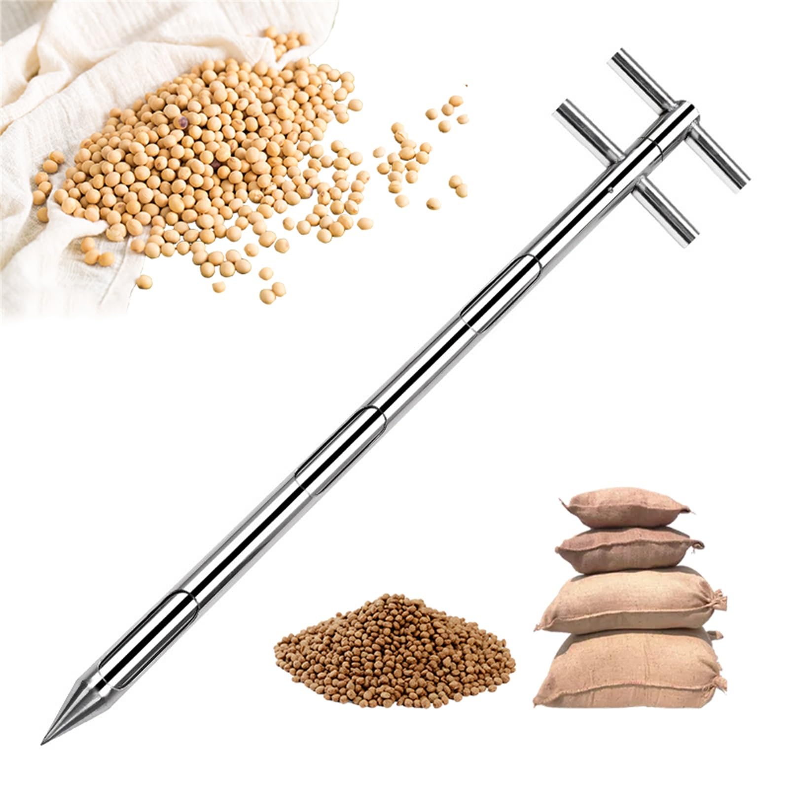 ZHANGMIN Grain Probe Sampler, Stainless Steel Powder Sampler with Three Zone, Double Tube Rotary Sampling Tool for Grains, Granules & Powder Sampling(1m)