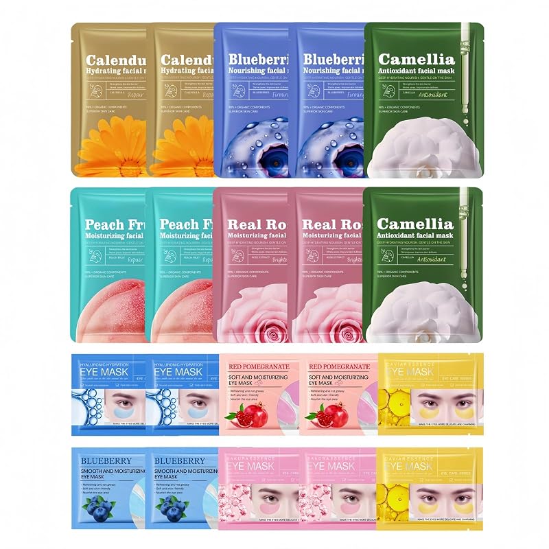 Kit de máscaras faciais Neecio com 10 máscaras de tecido e 10 adesivos para a região dos olhos