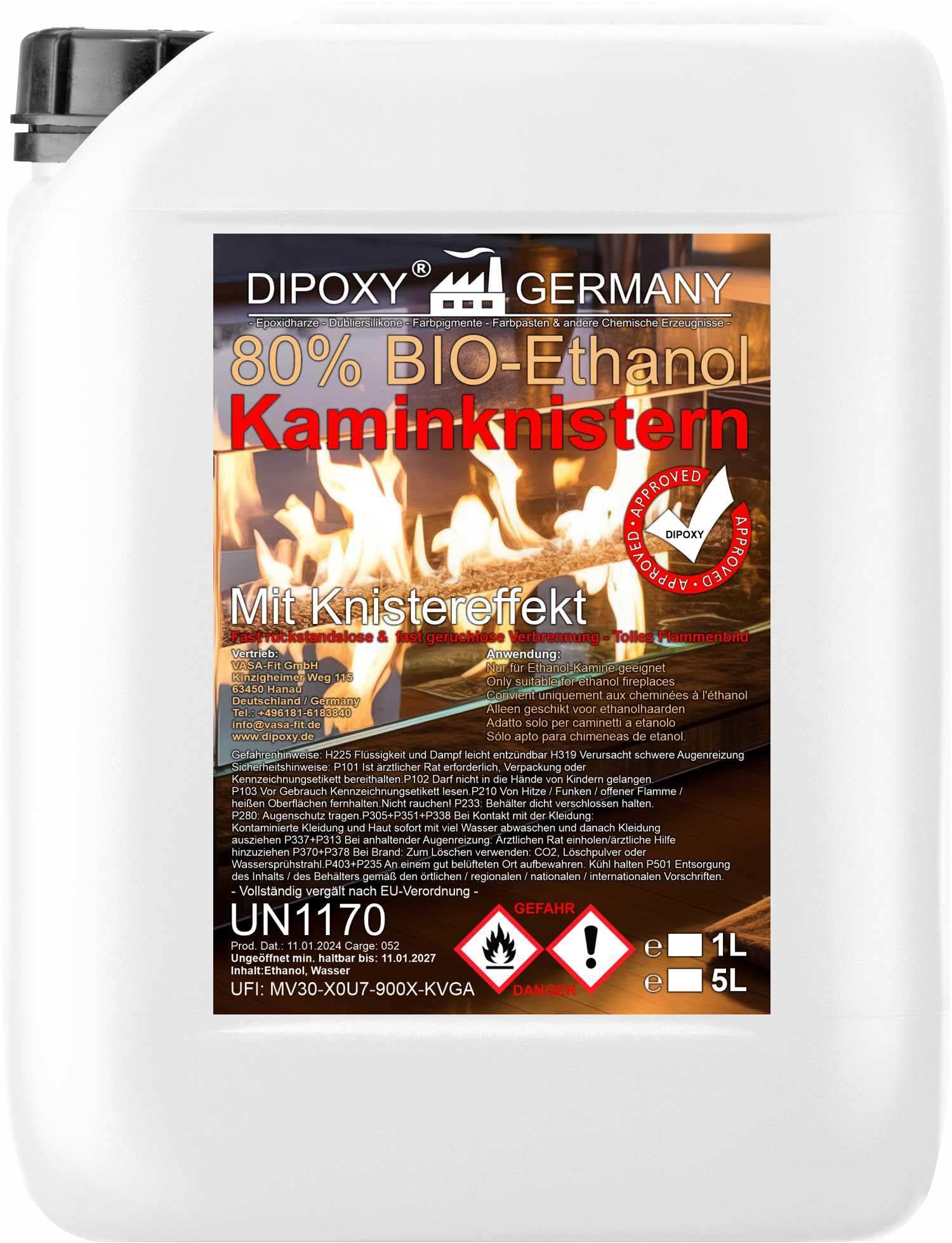 Bioéthanol 80% 5 L Effet Grillage Cheminée Feu Décoratif Intérieur Extérieur
