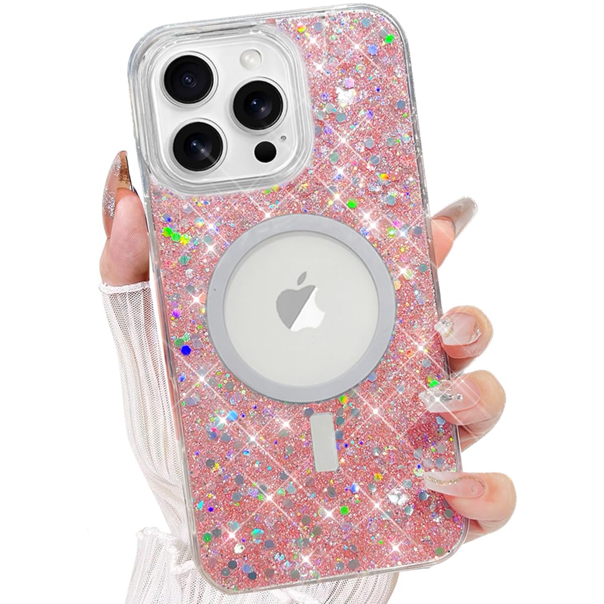 AuroiCCY for iPhone 16 Pro Max Magnetic Bling Case, [Compatible with MagSafe] Sparkly Glitter Bling Phone Cover Girly Woman Shockproof Crystal Clear