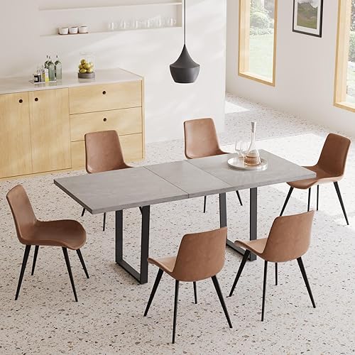 Miniatura 27 de Combinación de mesa de comedor y silla moderna extensible de 63 a 79 pulgadas, juego de mesa de comedor familiar de 6/8 personas, tablero de mesa de