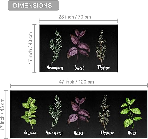 Miniatura 3 de Juego de 2 tapetes de cocina antideslizantes y gruesos para el suelo, cómodos tapetes de pie para cocina, fregadero, oficina, lavandería, negro, 17
