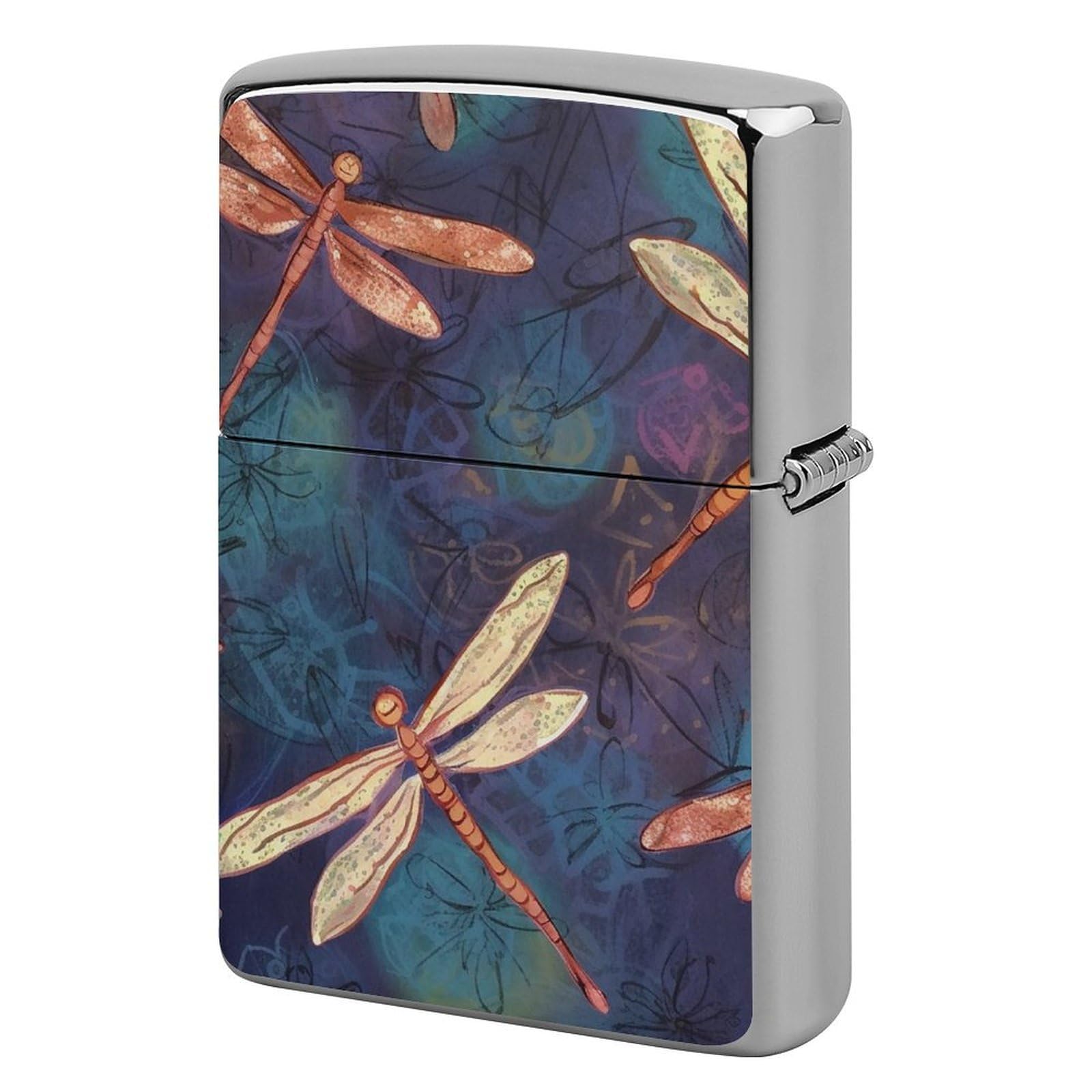 Hand Painted Dragonfly Lighter Cover for Men, Personalized Lighter Case for Birthday Gift, Flip-Top Lighters Protective Cover, Portable Lighters Shell for Outdoor, Travel
