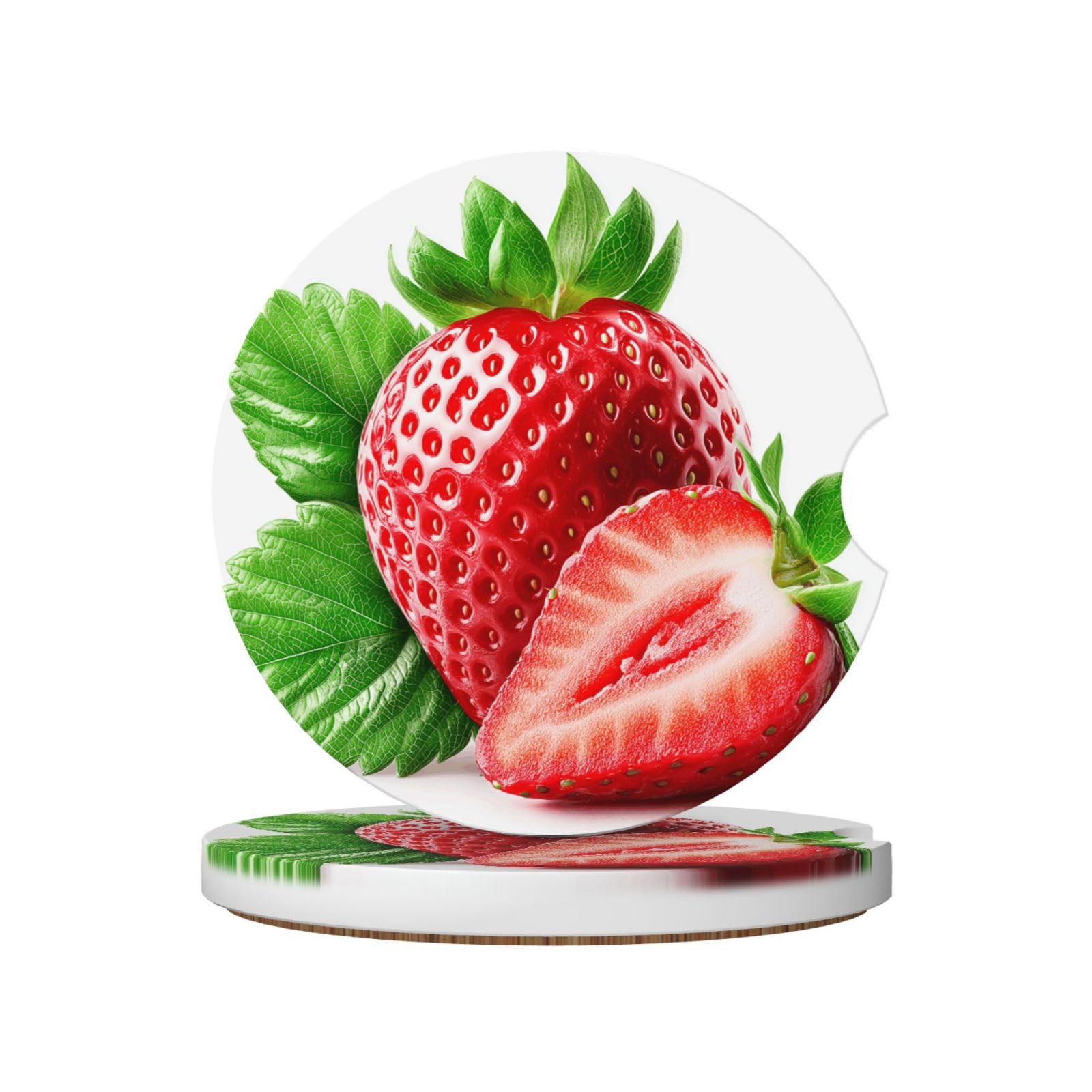 Strawberry with A Slice Ceramic Coasters,2pcs