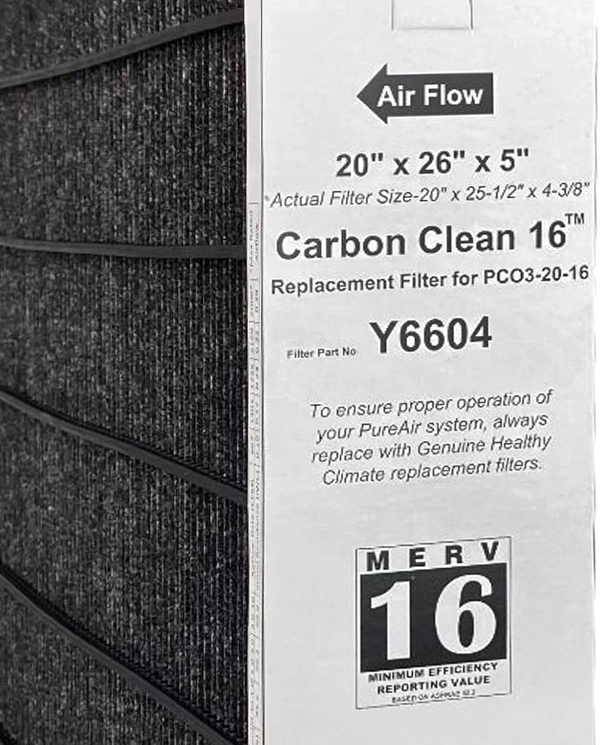 Lennox Y6604 PureAir MERV 16 Air Filter showing airflow direction