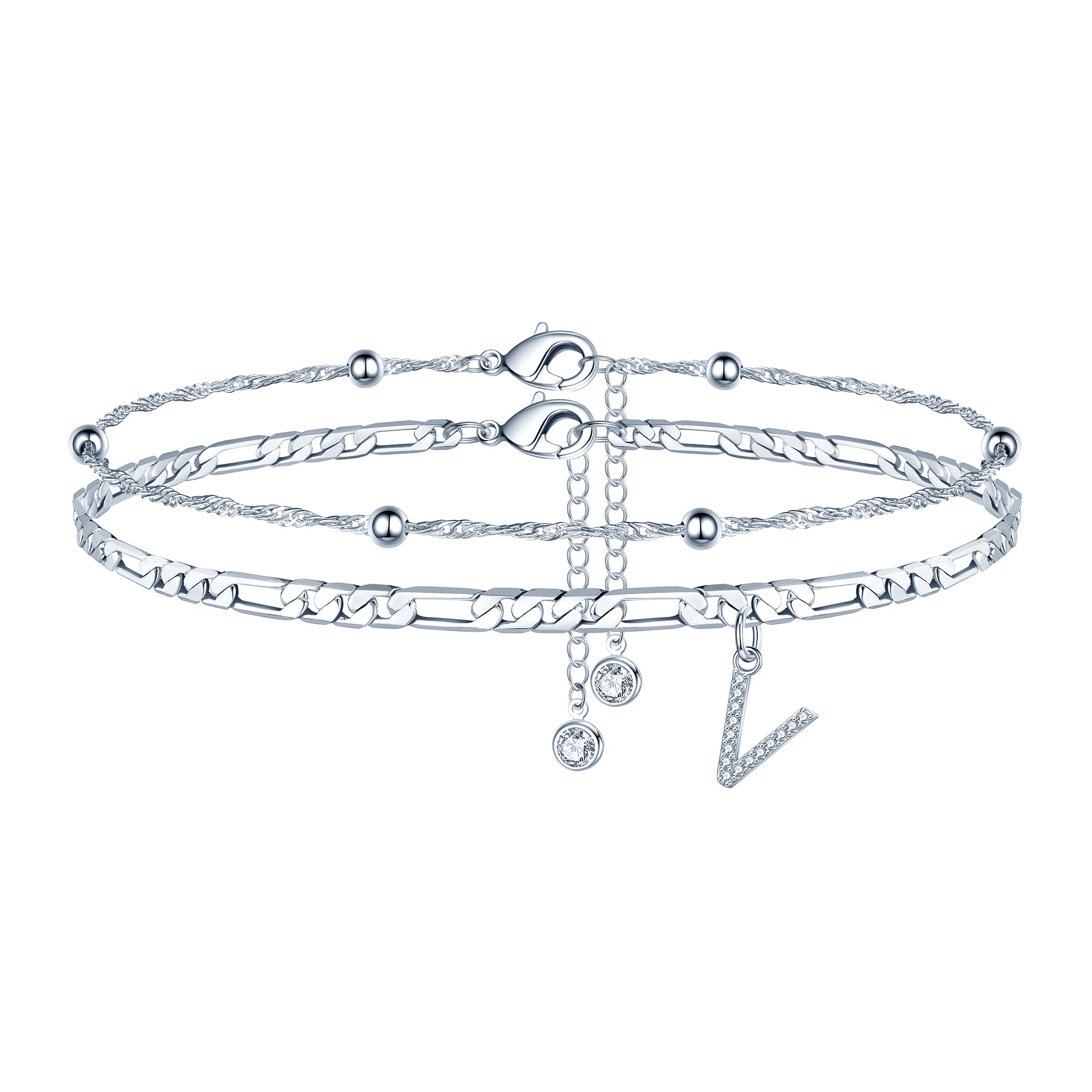 Ursteel Ankle Bracelets for Women, 14K Gold Plated Dainty Layered Chain CZ Initial Anklets Summer Jewelry Gifts for Women
